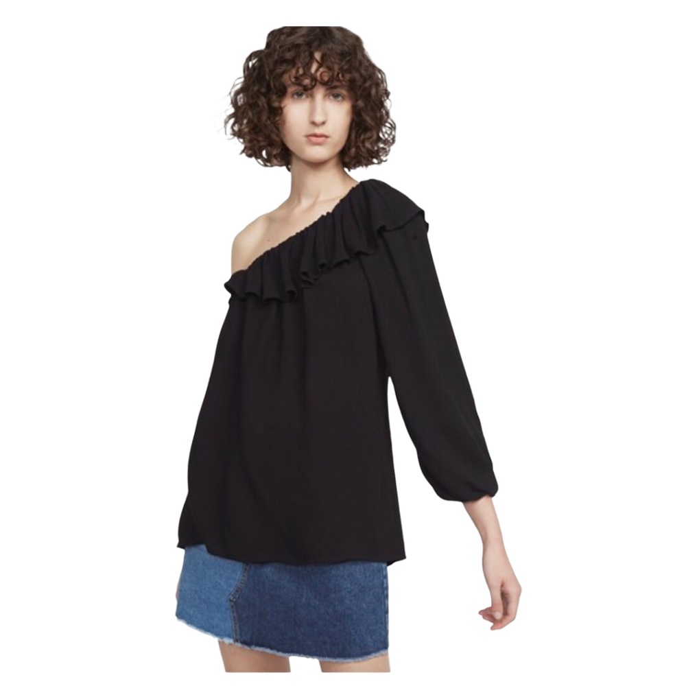 French Connection Black Evening Dew One-Shoulder Top 10